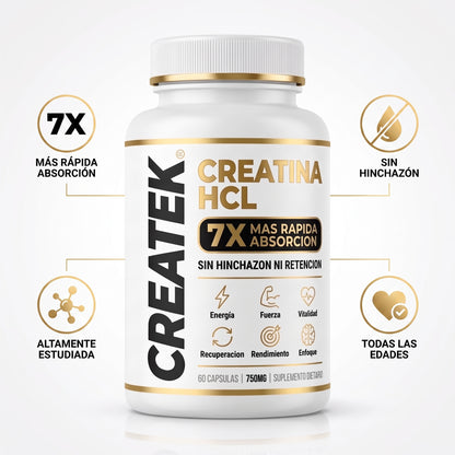 CREATEK® Creatina HCL - Recuperá Tu Mejor Versión