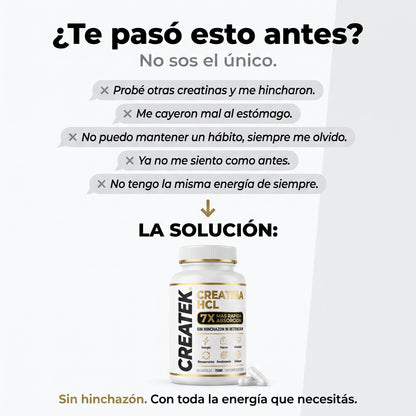 CREATEK® Creatina HCL - Recuperá Tu Mejor Versión